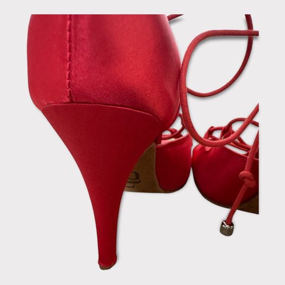 Burju Latin Dance Alemana Red Satin Open Toe Lace Up Heeled Sandals Size 6.5 - Picture 8 of 16